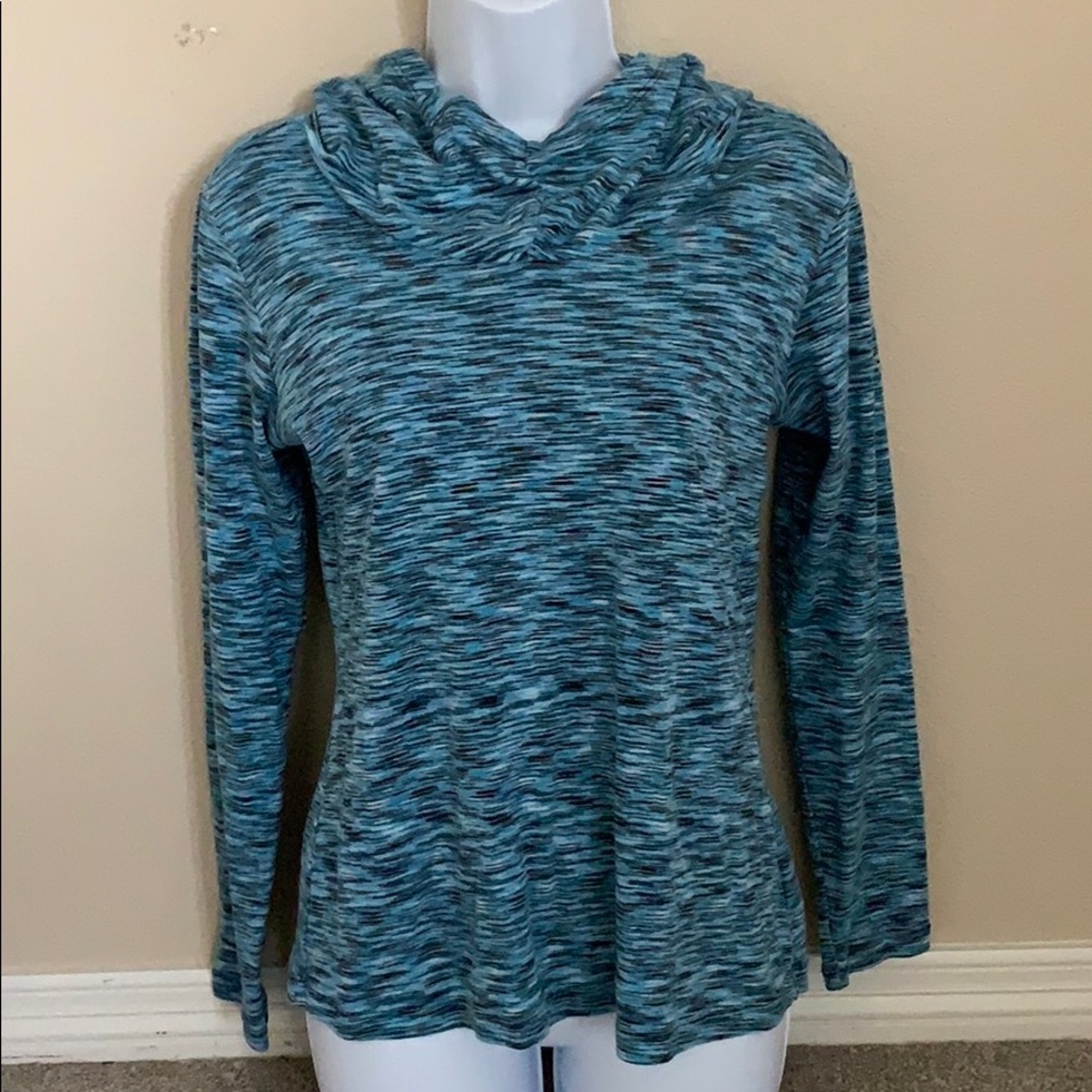 Columbia space dye ruched cowl neck hooded top